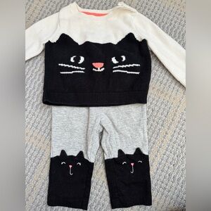 Cute Cat Face Sweater and Pants Set